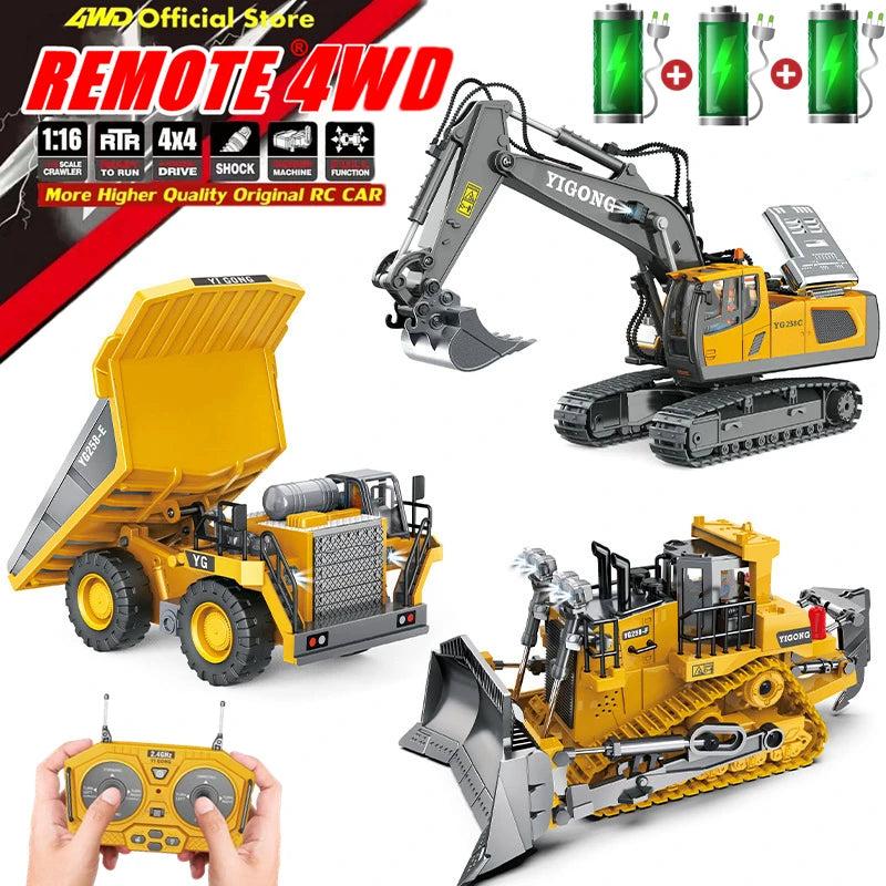 1:20 Scale 4WD RC Excavator Dump Truck Bulldozer – Alloy Construction Vehicle with Lights & Sound