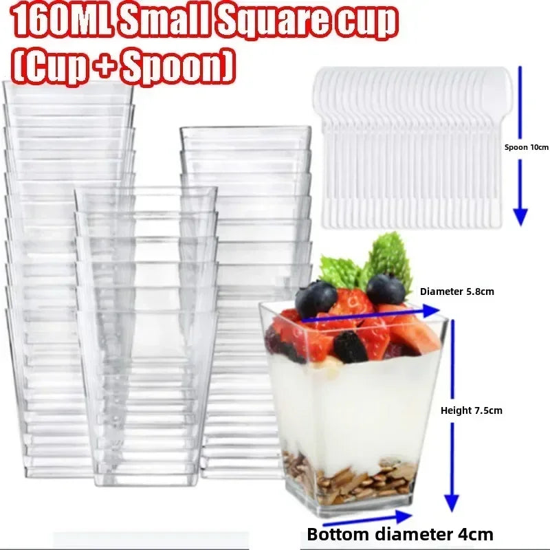 Clear Square Dessert Cups with Spoons