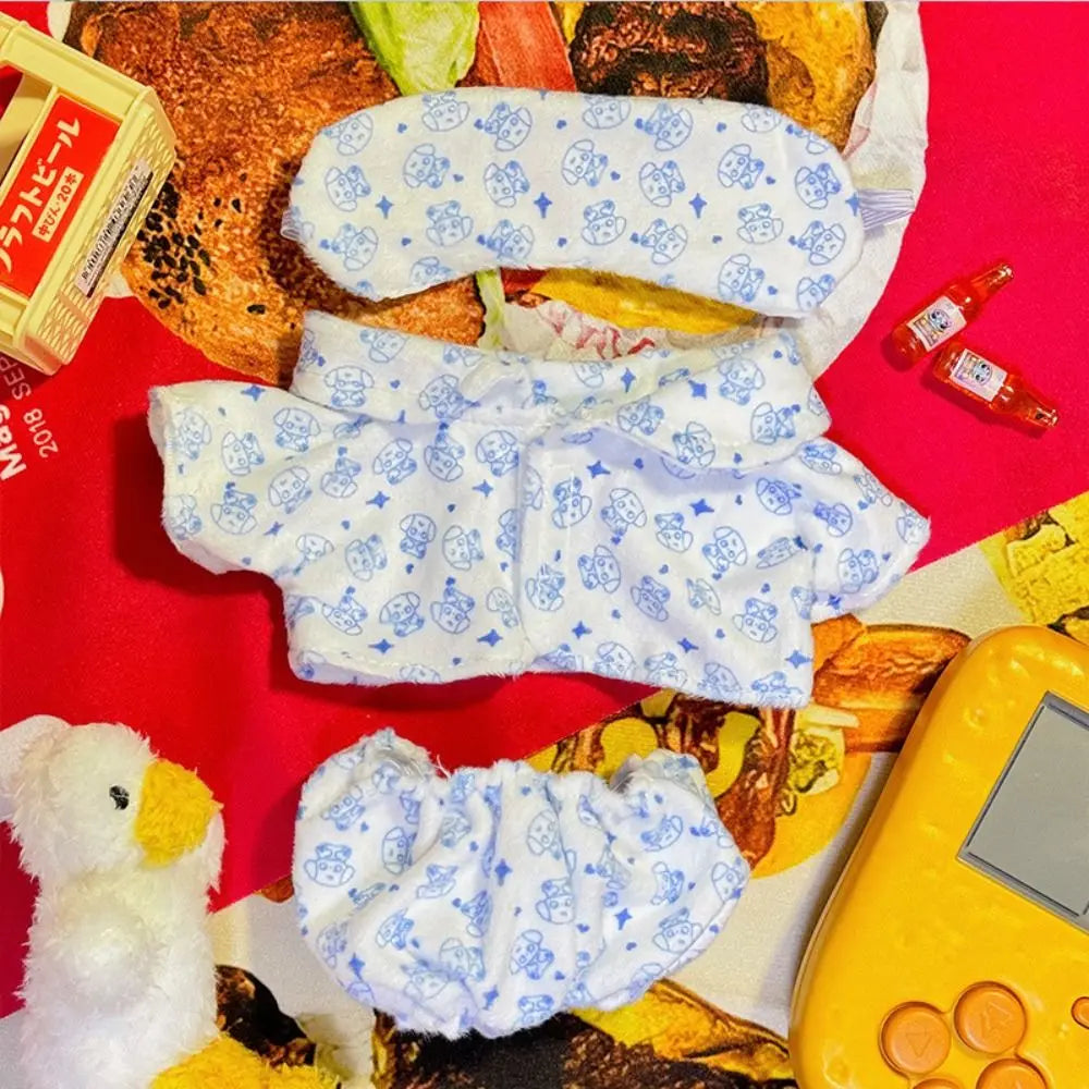 Doll Pajamas with Eye Mask – 15cm & 20cm Cotton Cartoon Doll Sleep Clothes & Bathrobe