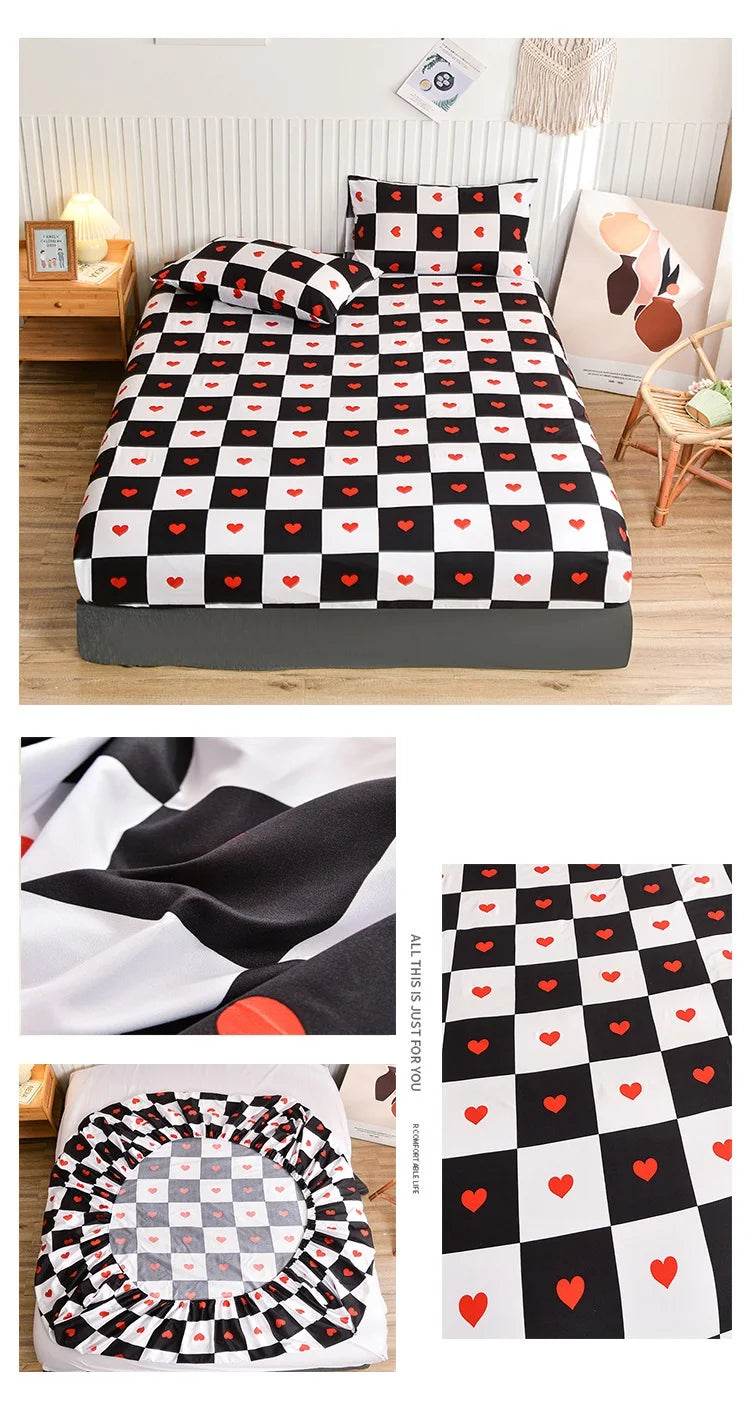 Marble Print Fitted Bed Sheet – Elastic Band, Single to King, All-Around Bed Cover