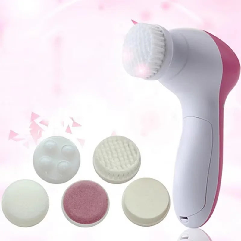 5-in-1 Electric Facial Cleansing Brush — Blackhead Removal, Spa Massage, Skin Care Tool