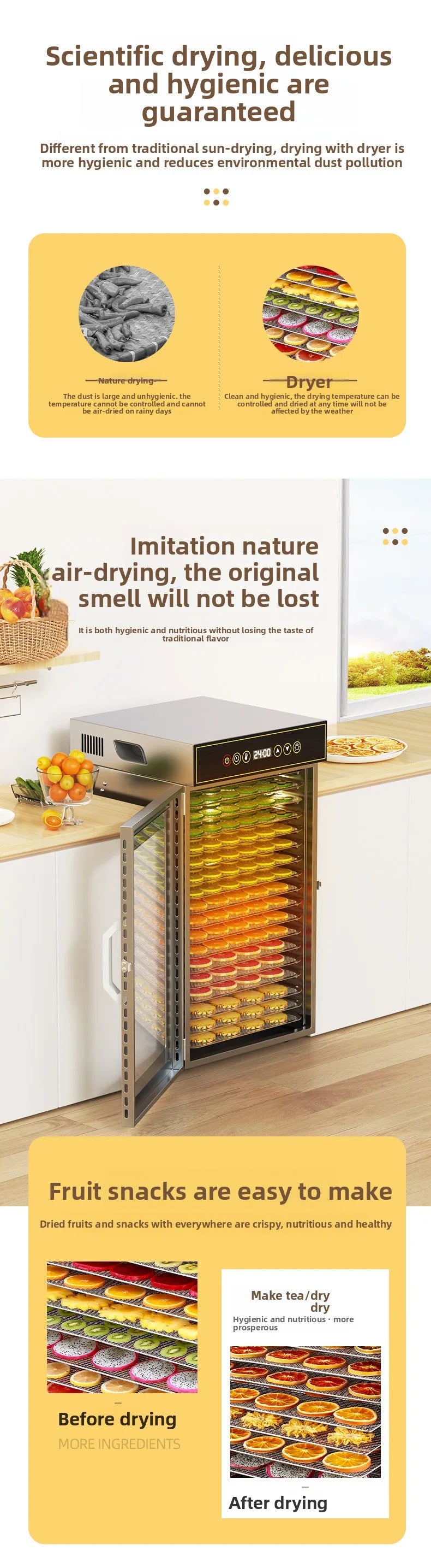 18-Layer Stainless Steel Food Dehydrator — Commercial & Home Use, Adjustable Temperature