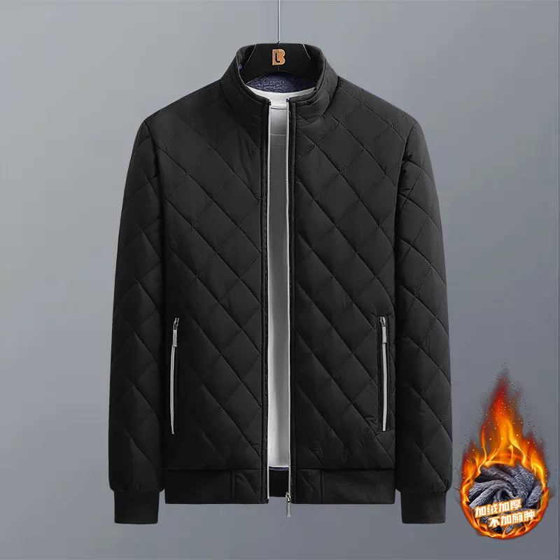 Men's Diamond Pattern Fleece-Lined Slim Bomber Jacket