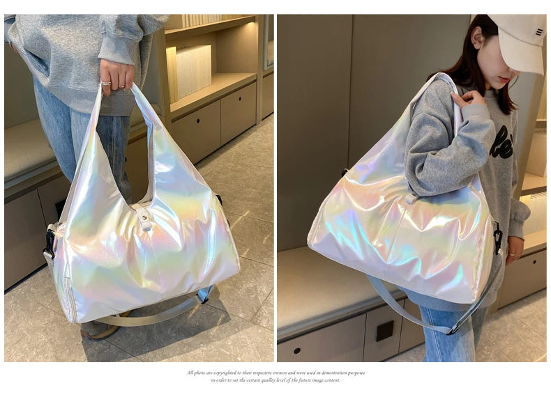 Large Capacity Gym Travel Shoulder Tote Bag – Multi-Function Ruched Cotton Handbag for Women
