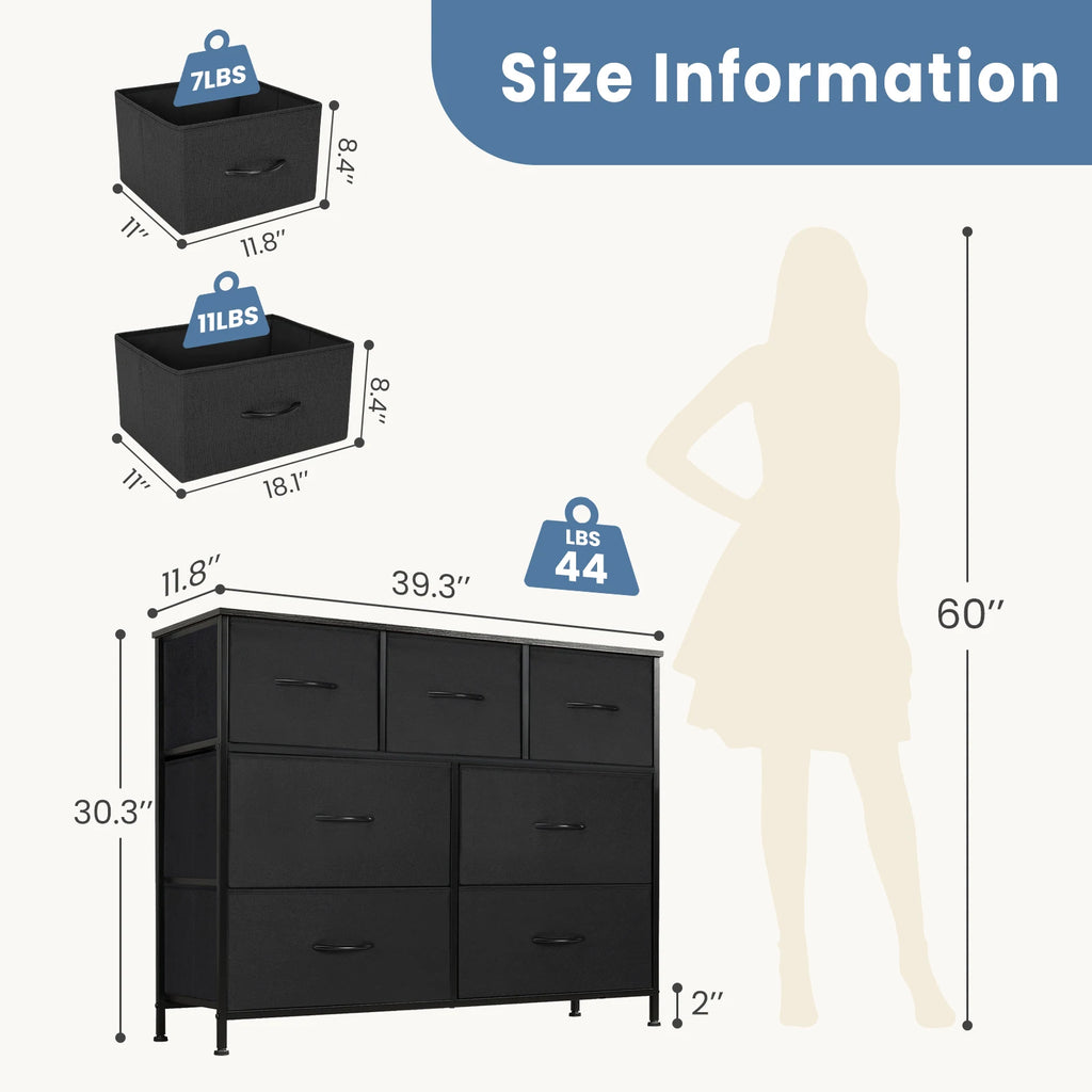 JHK 7-Drawer Dresser & Storage Chest – Fabric Drawers, Clothes Organizer for Bedroom & Living Room