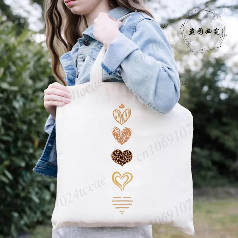 Large Capacity Canvas Shoulder Bag – Harajuku Watercolor Heart Print Shopper Tote