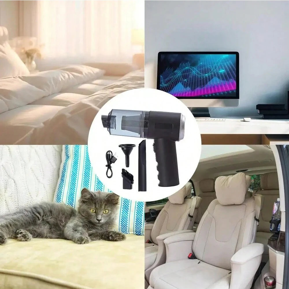 3-in-1 Suction & Blowing Vacuum Cleaner — USB Charging Portable Car & Home Vacuum with 3 Blow Nozzles
