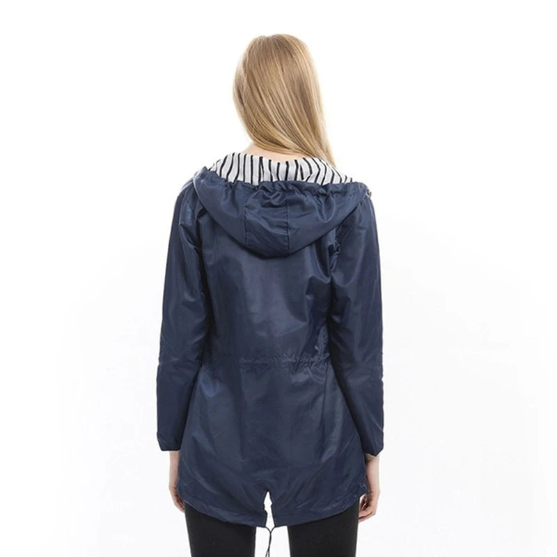 Women's Waterproof Hooded Raincoat – Lightweight Trench Jacket