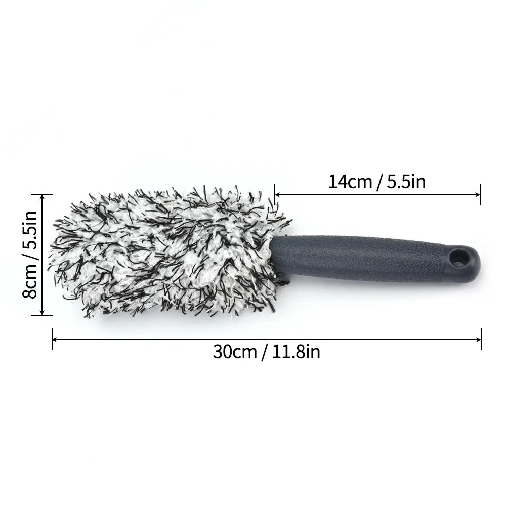 Plush Car Wheel & Rim Brush – Premium Non-Slip Handle for Cleaning Spokes, Barrels & Rims