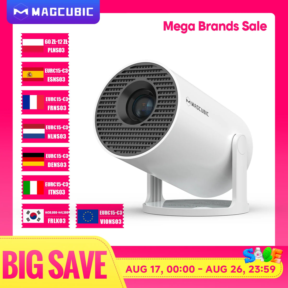 MAGCUBIC HY300 Pro Mini Projector – Android 14, 290 ANSI, WiFi 6, BT 5.4, 720P Native, Home Cinema