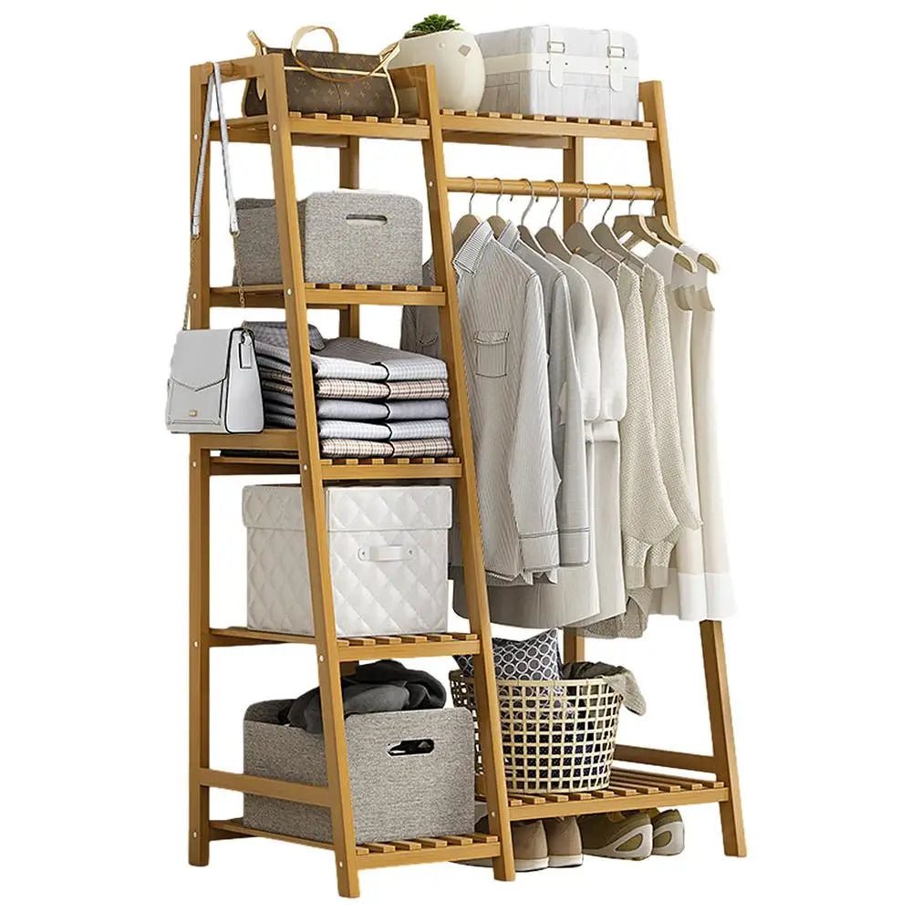 Floor Garment Rack with Multi-Layer Shelves — Freestanding Clothes Organizer