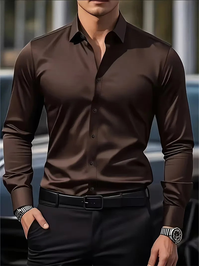 Men's Long Sleeve Business Casual Shirt — Lightweight Breathable Work Top