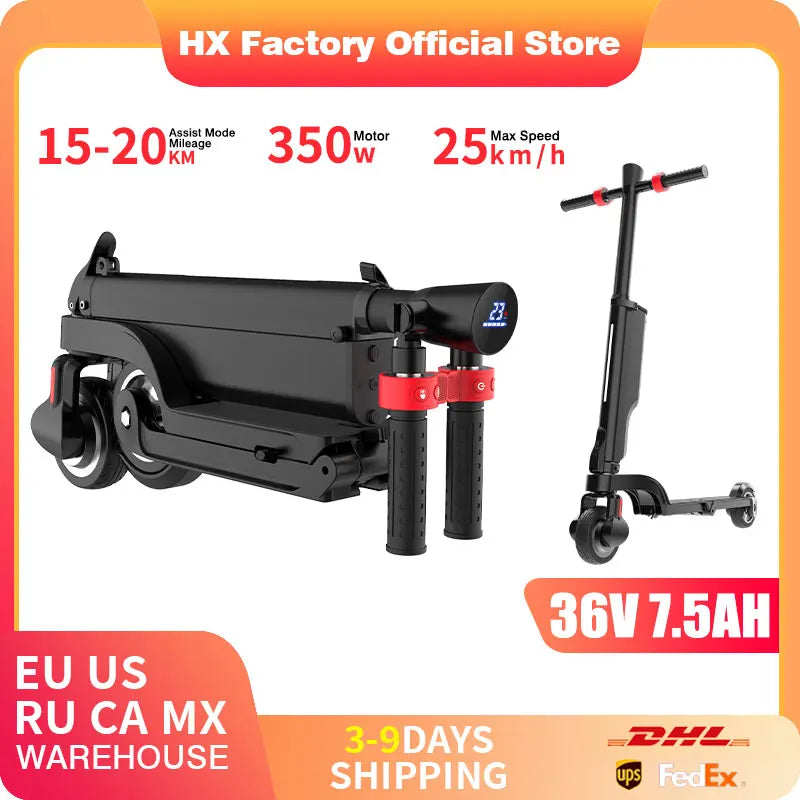 HX X6 Foldable Electric Scooter — 350W, 25 km/h, 36V, 5.5" Tires, Disc Brake, IPX54 for Adults
