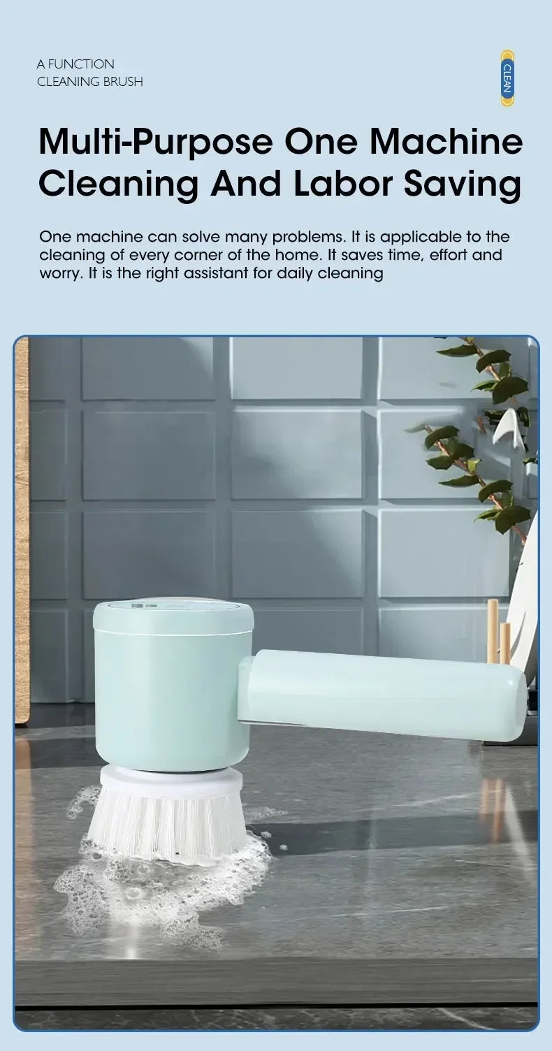 Cordless Spin Scrubber 5-in-1 – USB Rechargeable Electric Cleaning Brush for Bathroom, Kitchen & Tile
