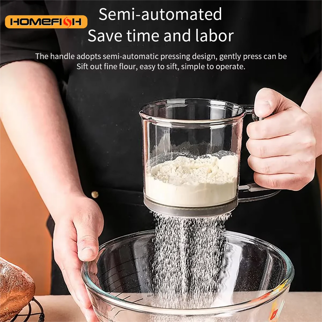 Baking Flour Sieve with Capacity Scale — 40 Mesh Semi-Automatic Kitchen Filter