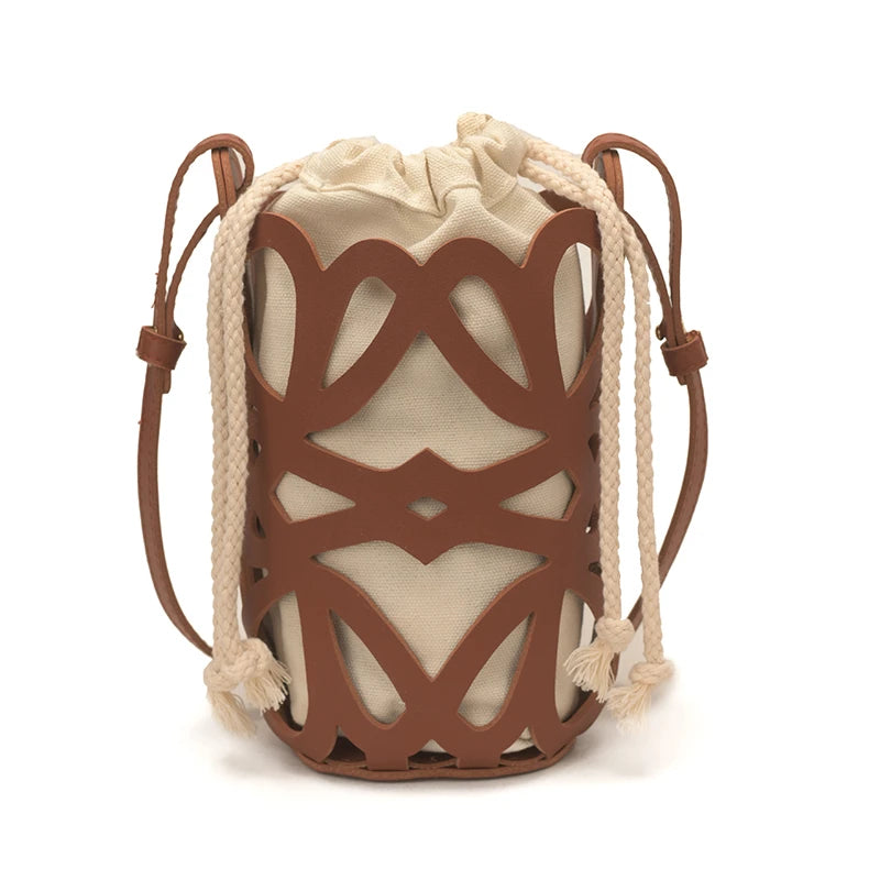 Brilliant Fish Hollow Out Drawstring Mini Bucket Crossbody Bag – Adjustable Strap Shoulder Bag for Women