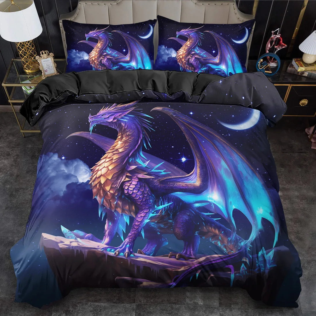 3D Dragon Print Bedding Set – Psychedelic Aesthetic Duvet Cover, Soft Breathable Polyester, Twin to King