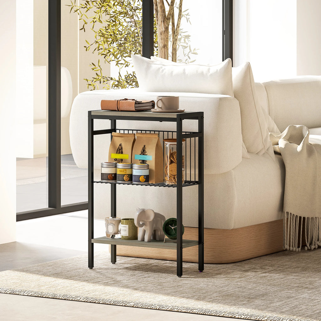 Homcom Narrow Side Table with 3 Levels with Open Shelves and Steel Structure for Living Room Bedroom 43X18X62.5Cm