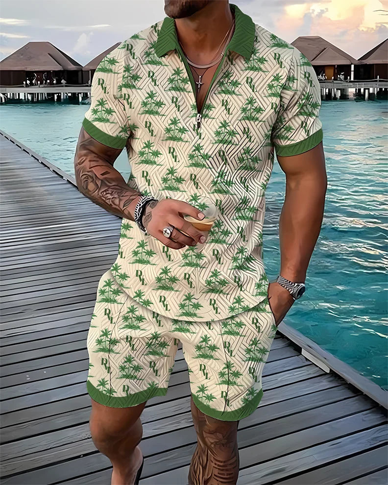 Men's 3D Printed Summer Tracksuit Set – Short Sleeve Polo Shirt & Shorts