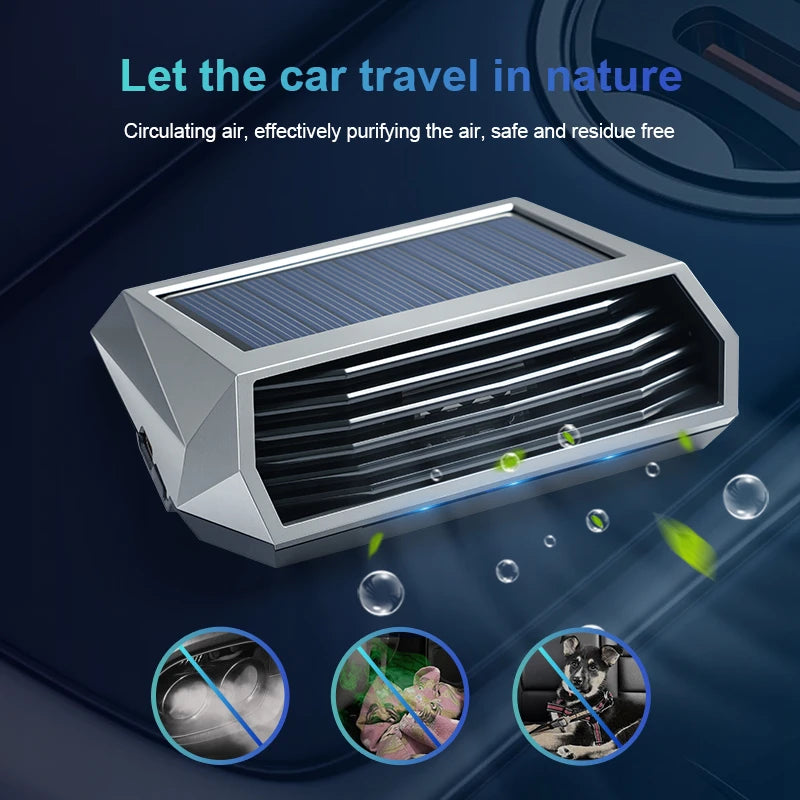 Solar and USB Car Ozone Generator, Dark Grey