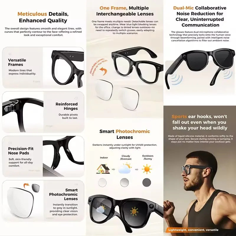 Smart Glasses with 3600mAh Power Bank — Bluetooth Audio & Built-In Battery