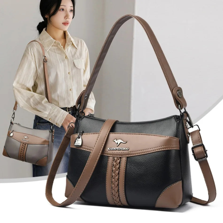 Luxury Genuine Leather Flap Shoulder Bag – Sequin Crossbody Handbag for Women