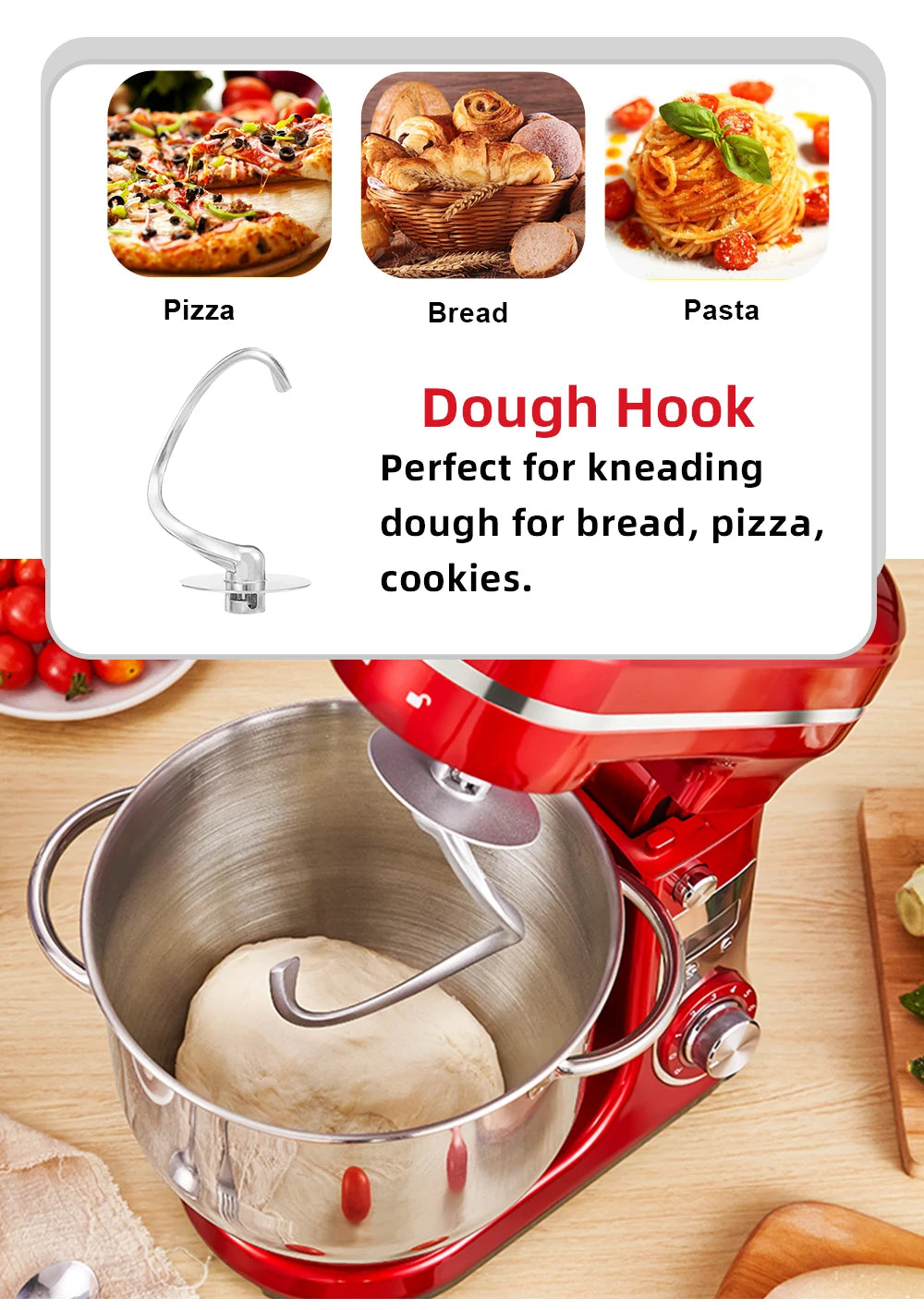 6L 1200W Stand Mixer — Quiet DC Motor, 6-Speed, Dough Kneader & Egg Whisk