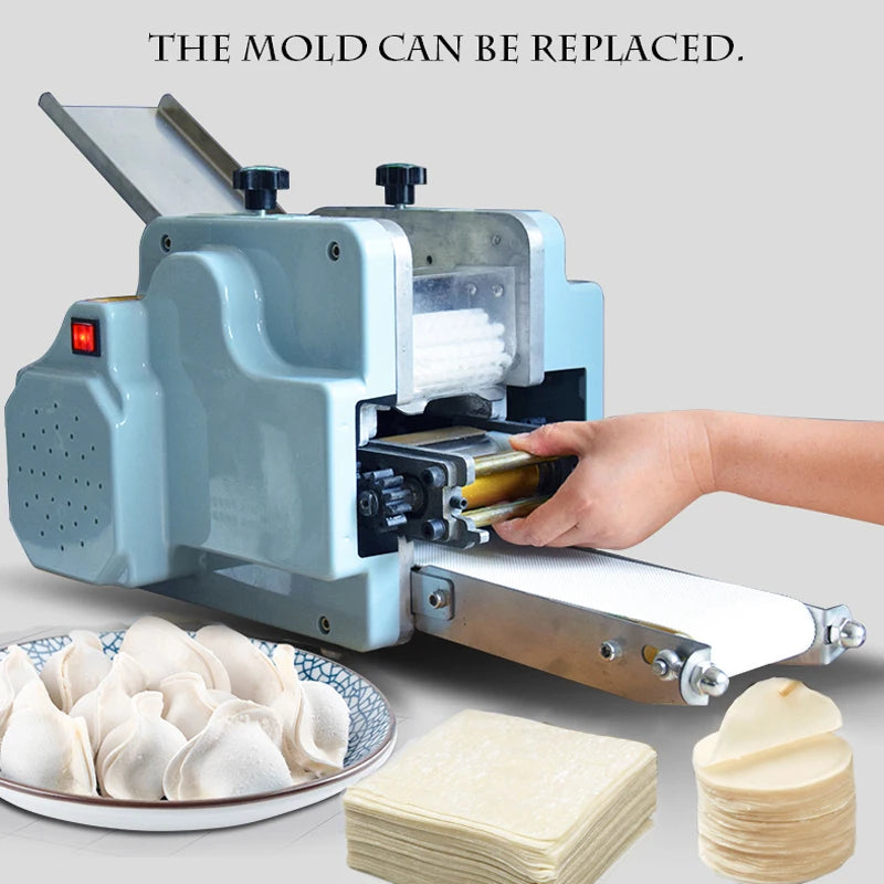 Electric Dumpling Wrapper Machine – 110V/220V, Round & Square Wonton Skin Maker, Rolling Press & Pasta Slicer, Commercial