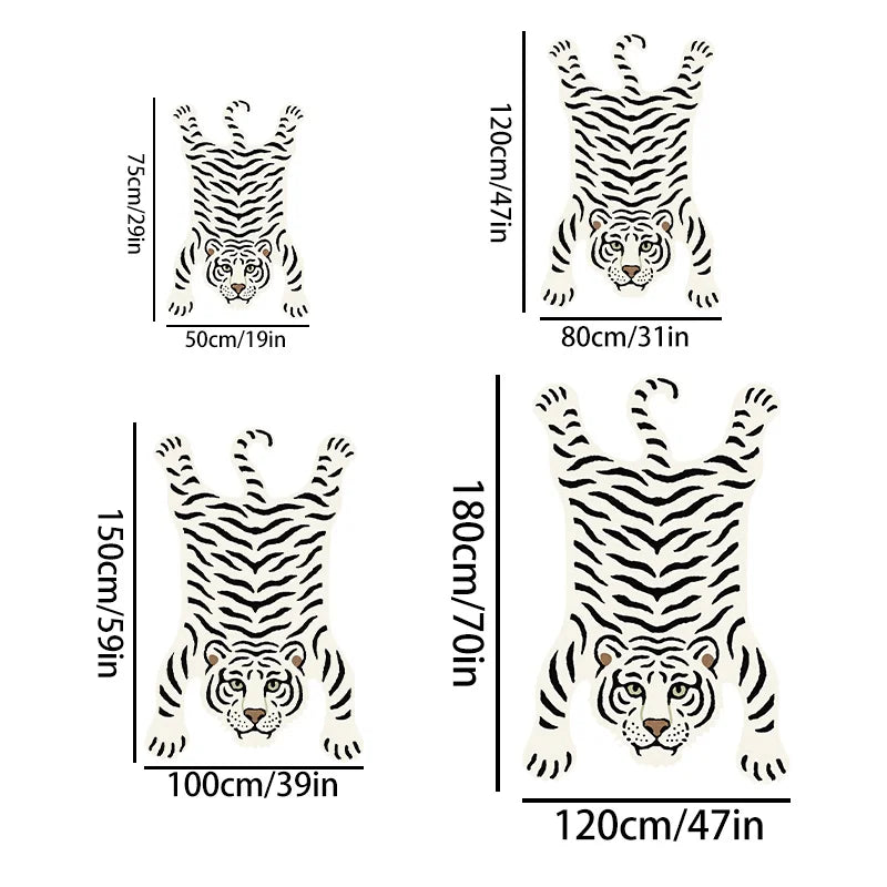 White Tiger Patterned Rug – Non-Slip Bedroom & Bathroom Mat