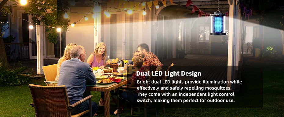 Minimoon Outdoor Bug Zapper — 15W UV, 4200V Grid, Dual LED Light, IPX4 Waterproof, 2100 Sq.Ft Coverage
