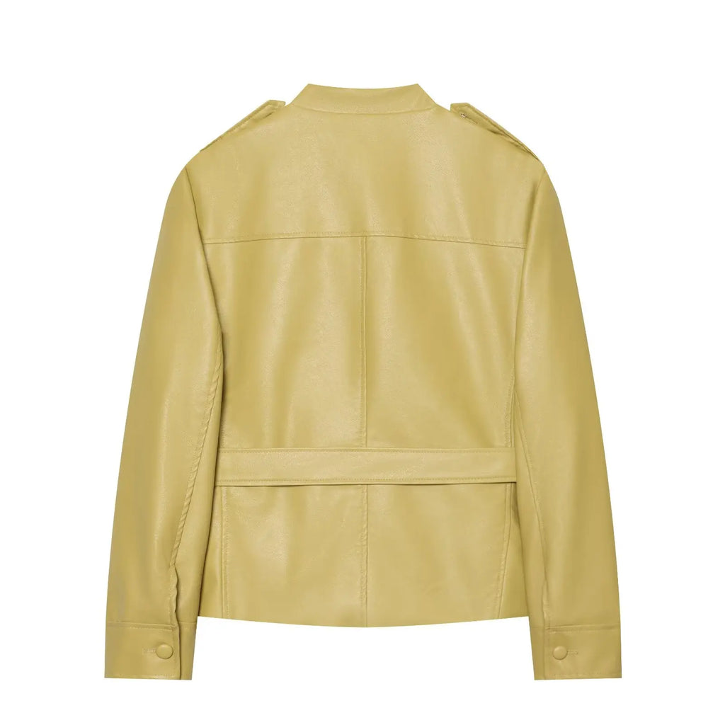 Women's Belted Jacket – Stand Collar Button Front