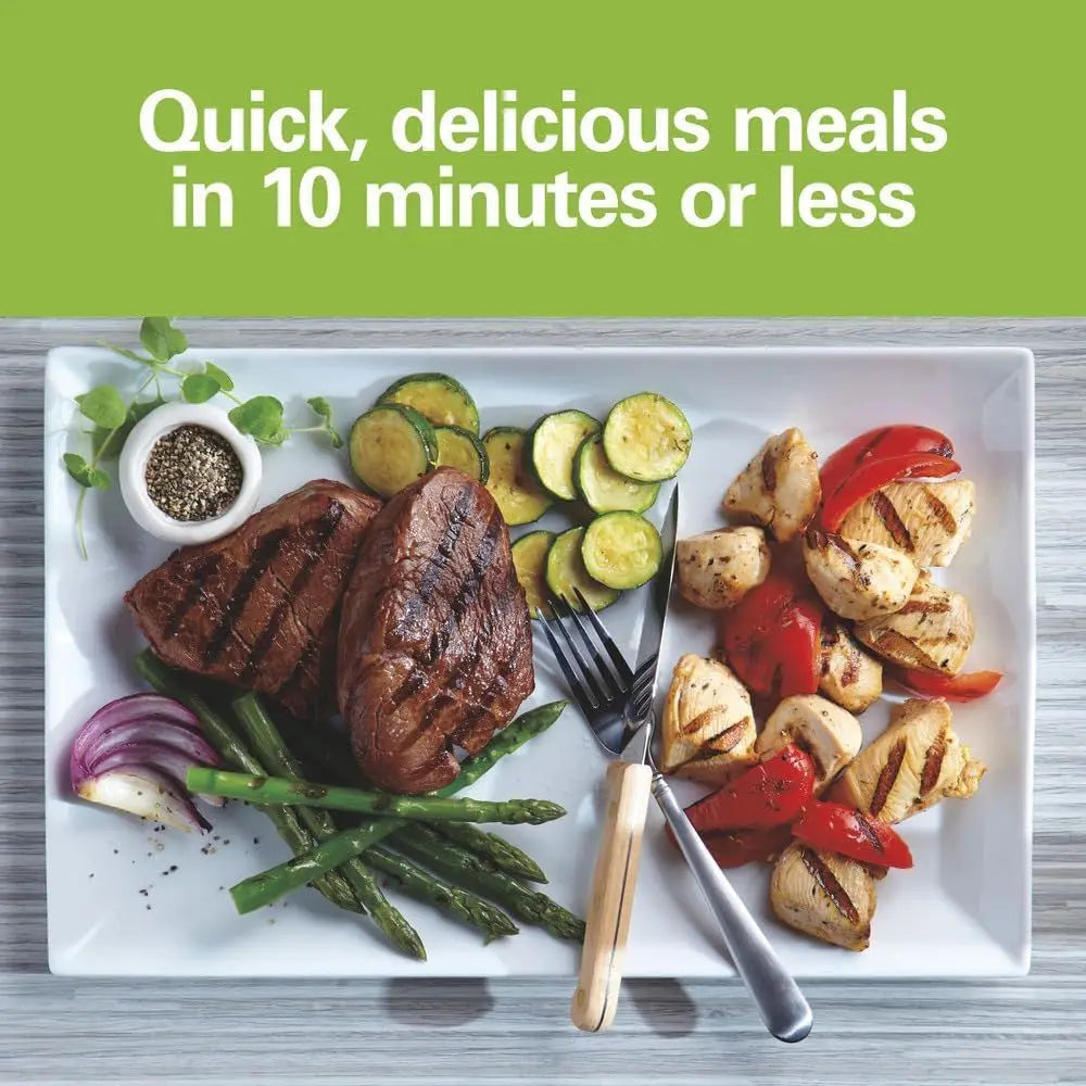 6-Serving Electric Indoor Grill | 90 Sq. In. Nonstick Plates, Floating Hinge, 1200W, Removable Drip Tray, Silver, Keto & Low-Carb Friendly
