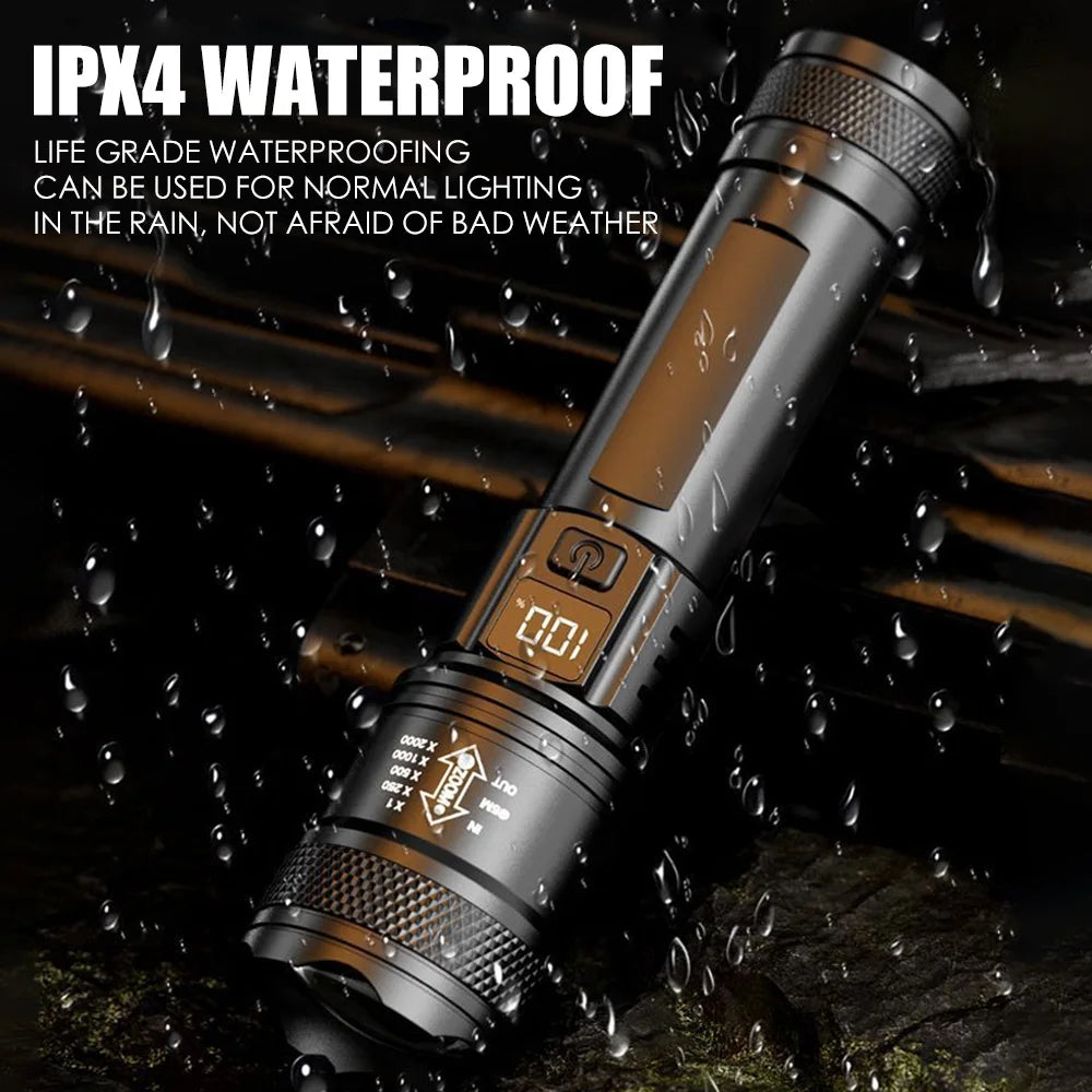100000LM Super Bright Rechargeable LED Flashlight – Long Range Waterproof Camping Torch
