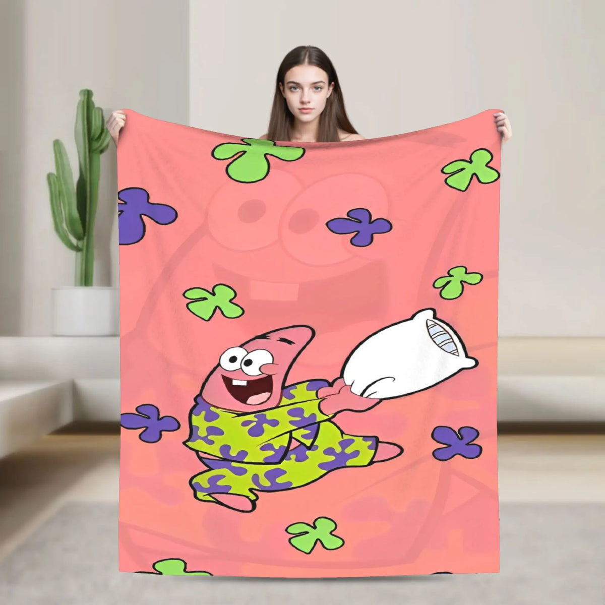 SpongeBob Flannel Throw Blanket – Soft Breathable Character Blanket for Bed, Lounge & Summer