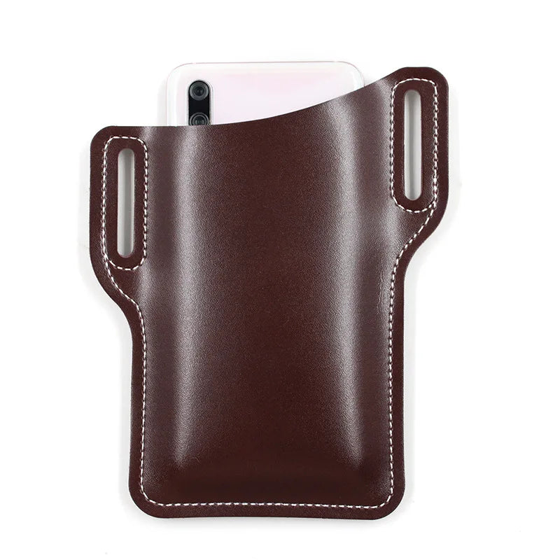 Men's Leather Phone Holster Belt Bag – Cellphone Loop Waist Pouch & Running Travel Wallet