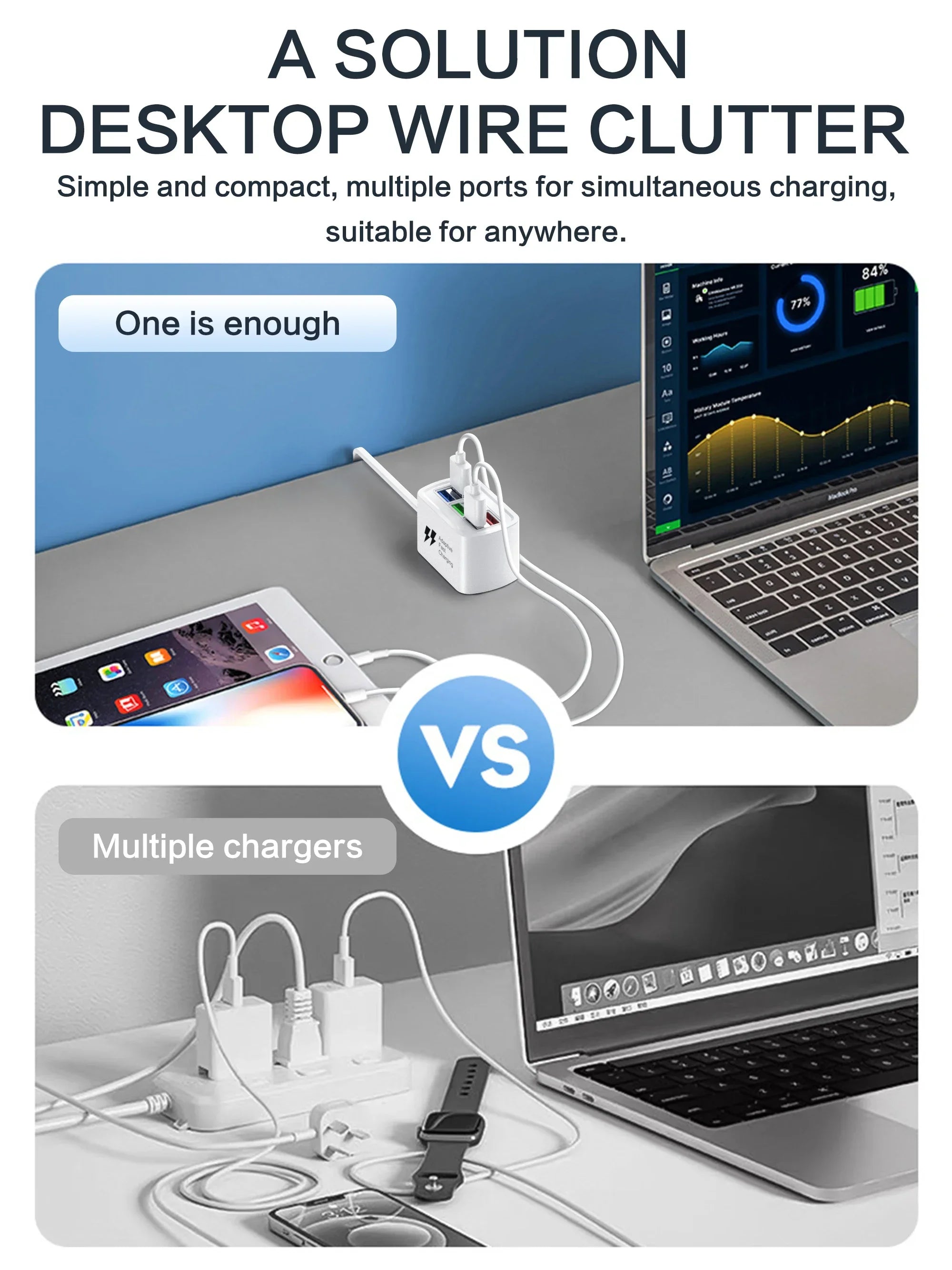 6-in-1 Fast USB Charging Power Strip — Multi-Port Desktop Charger with AC Outlets
