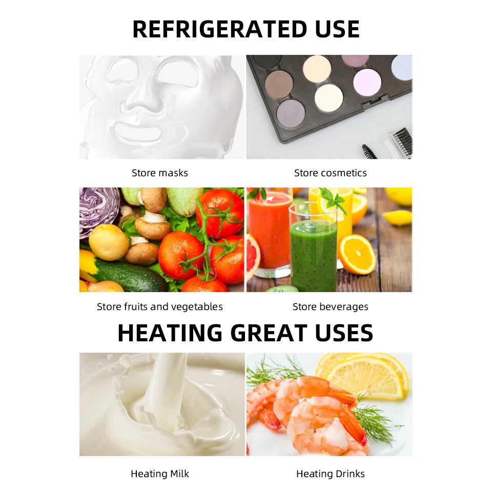 4L Mini Fridge Portable — Car & Home Hot & Cold Dorm Fridge for Cosmetics, Beverages & Skincare Storage