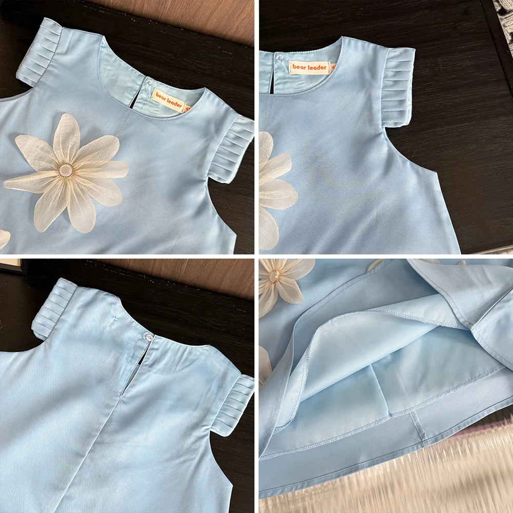 Girls 3D Flower Princess Dress — Elegant Wedding & Party Dress (2–7 Years)