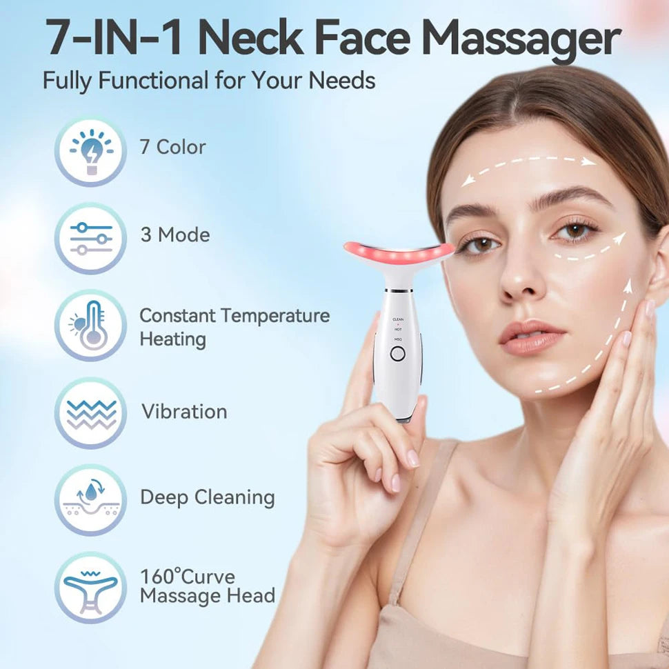 7-Color LED Neck & Face Lifting Massager – Microcurrent, 45° Heat Therapy & Anti-Wrinkle Beauty Device