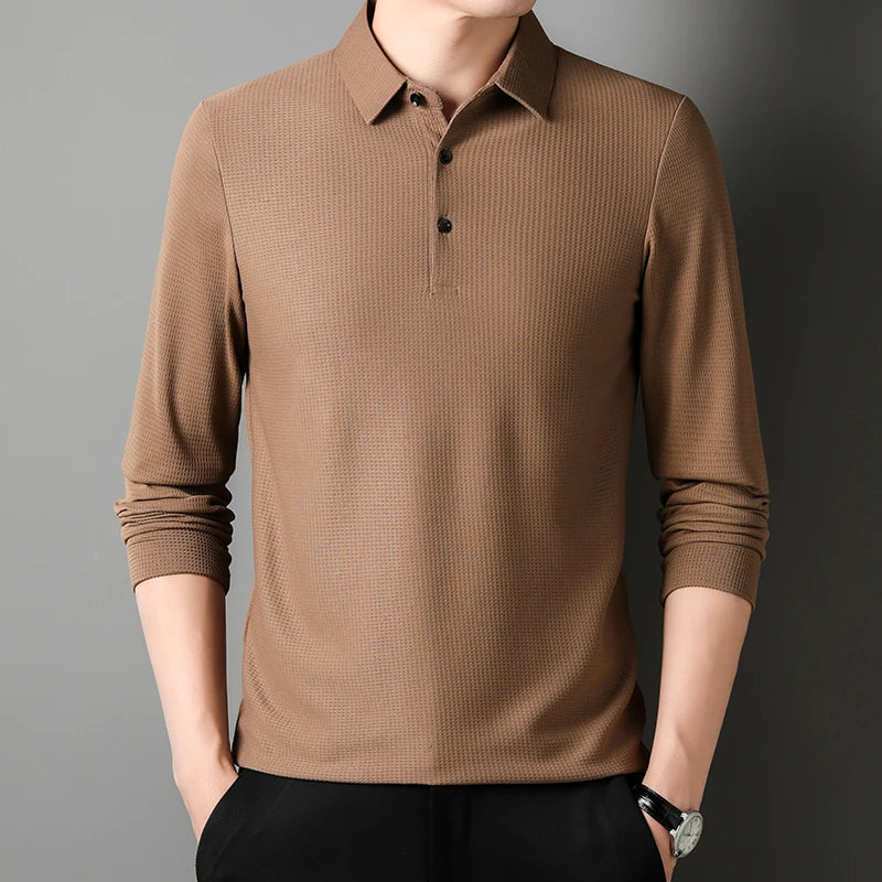 Men's Business Casual Long Sleeve Polo Shirt — Smart Everyday Polo