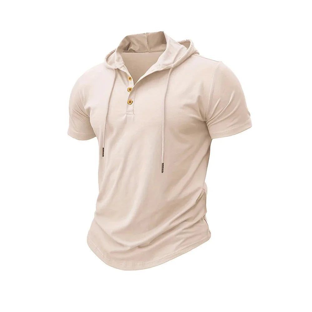 Men's Hooded Short-Sleeve Gym T-Shirt — Athletic Training Tee with Hood