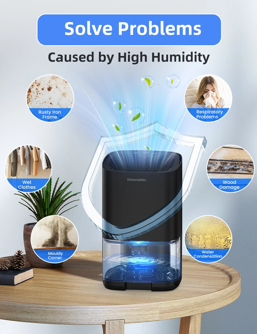 Portable Dehumidifier 1000ml — Compact Electric Moisture & Mold Remover for Home, Office & RV
