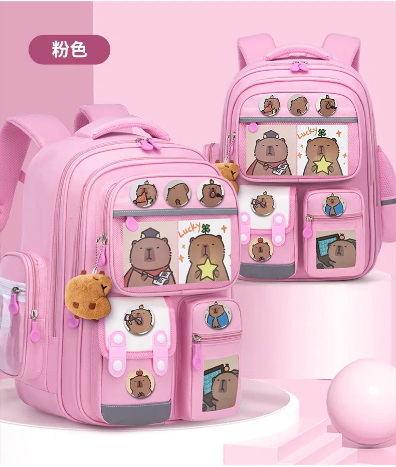 Capybara Anime Kids Backpack – Large Capacity Nylon School Bag for Boys & Girls Back to School