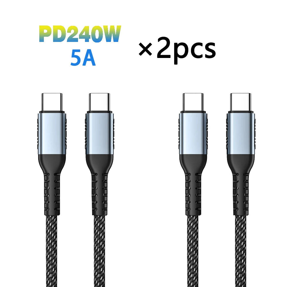 USB-C Ultra Fast Charge Cable with E-Marker Chip – PD 240W/100W/60W, 1m to 2m, 3 Colors
