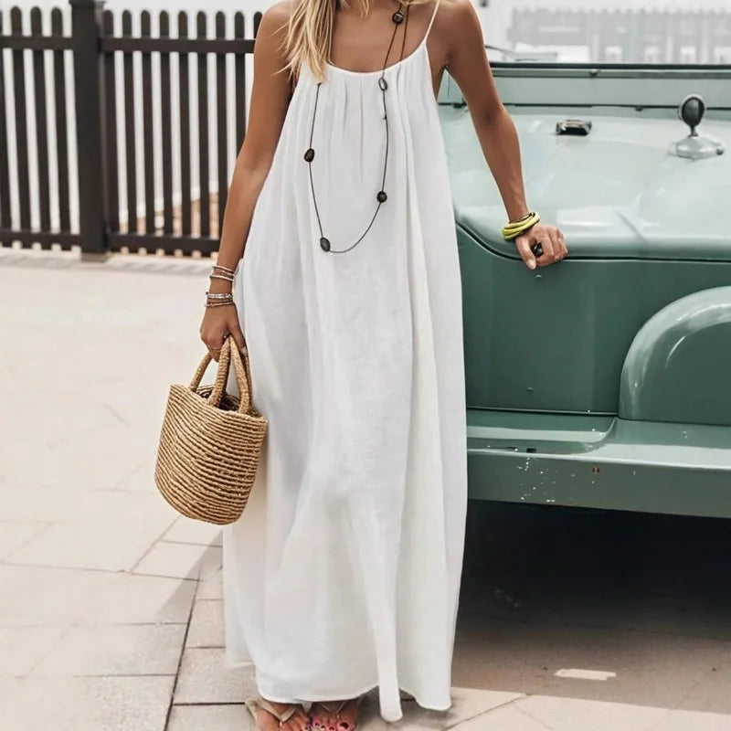 Women's Loose Spaghetti Strap Casual Homewear Dress – Solid Color Vacation Summer Dress 2026