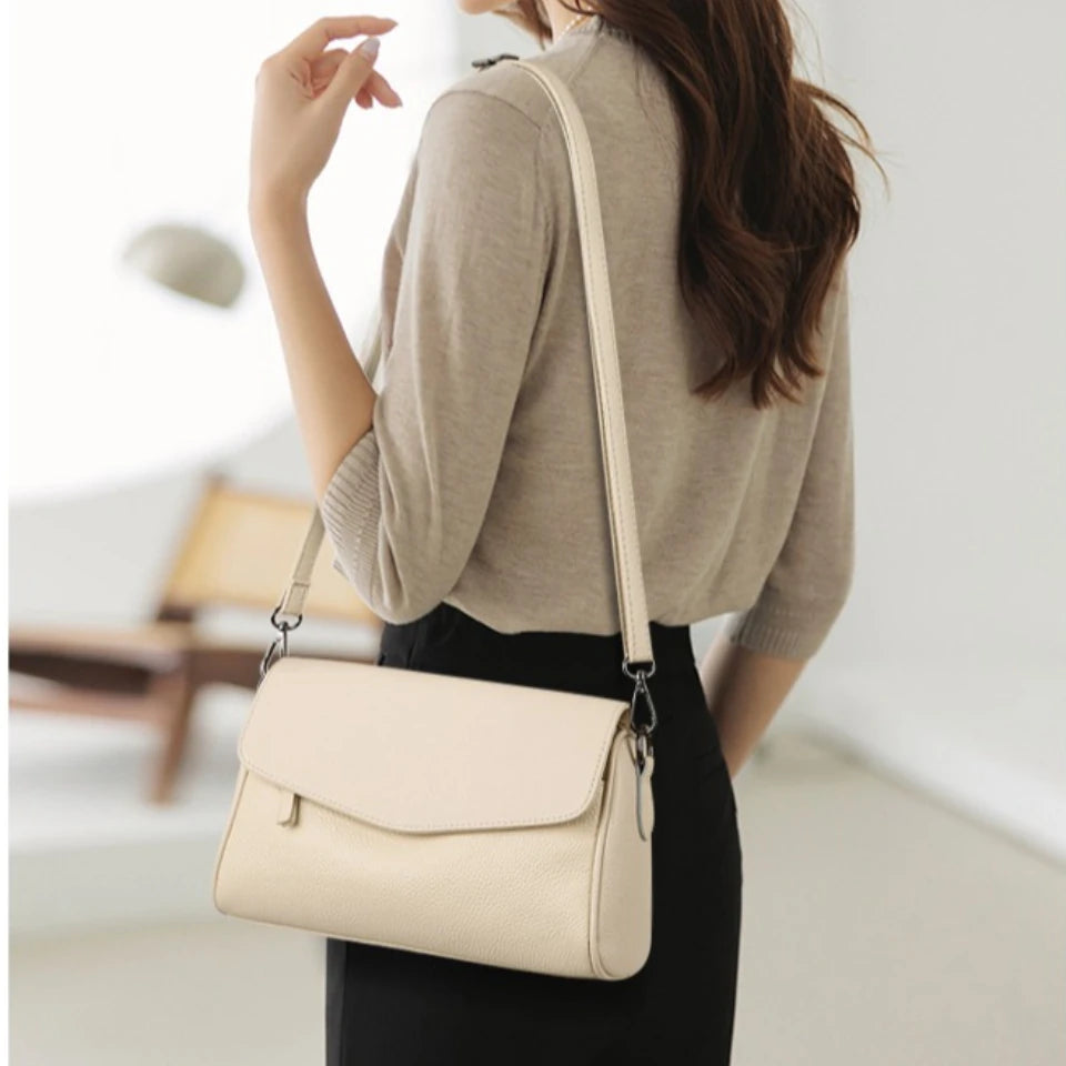 VANDERWAH 100% Genuine Cow Leather Flap Crossbody Shoulder Bag – Designer Messenger Handbag for Women