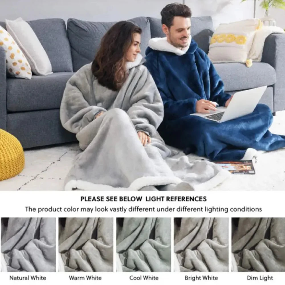 Super Long Flannel Blanket Hoodie – 180cm Oversized Fleece Sweatshirt with Sleeves for Women & Men