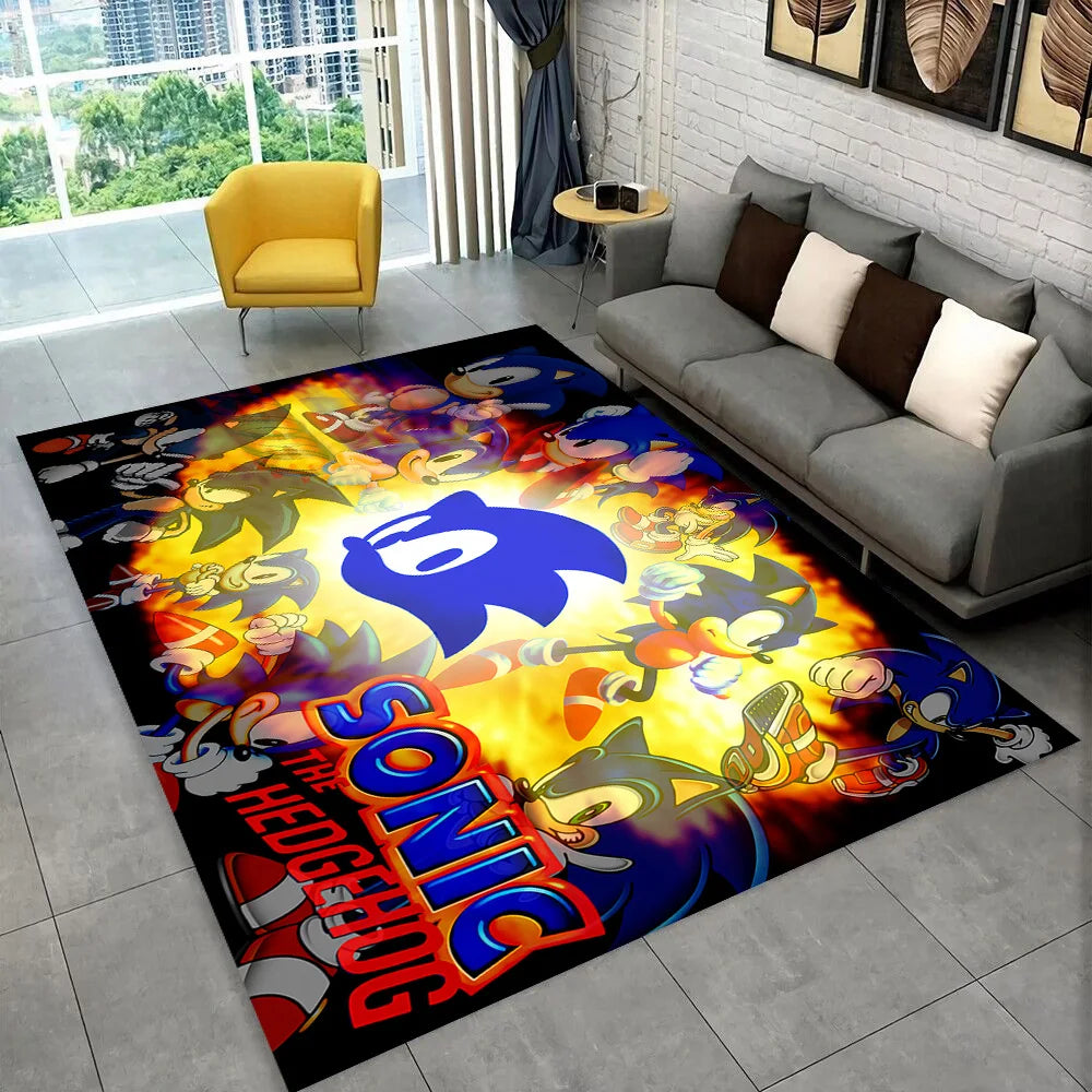 3D Retro Sonic Area Rug – Non-Slip Kids Carpet for Bedroom, Living Room & Playroom