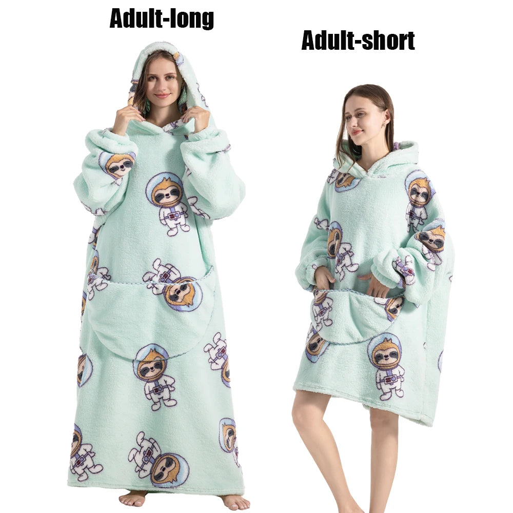 Oversized Wearable Blanket Hoodie – Plush Fleece with Sleeves, Hood & Pocket, 40 Designs