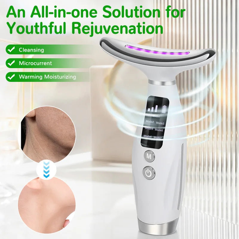 7-Color LED EMS Facial & Neck Massager – Microcurrent Vibration Beauty Device for Face & Shoulders